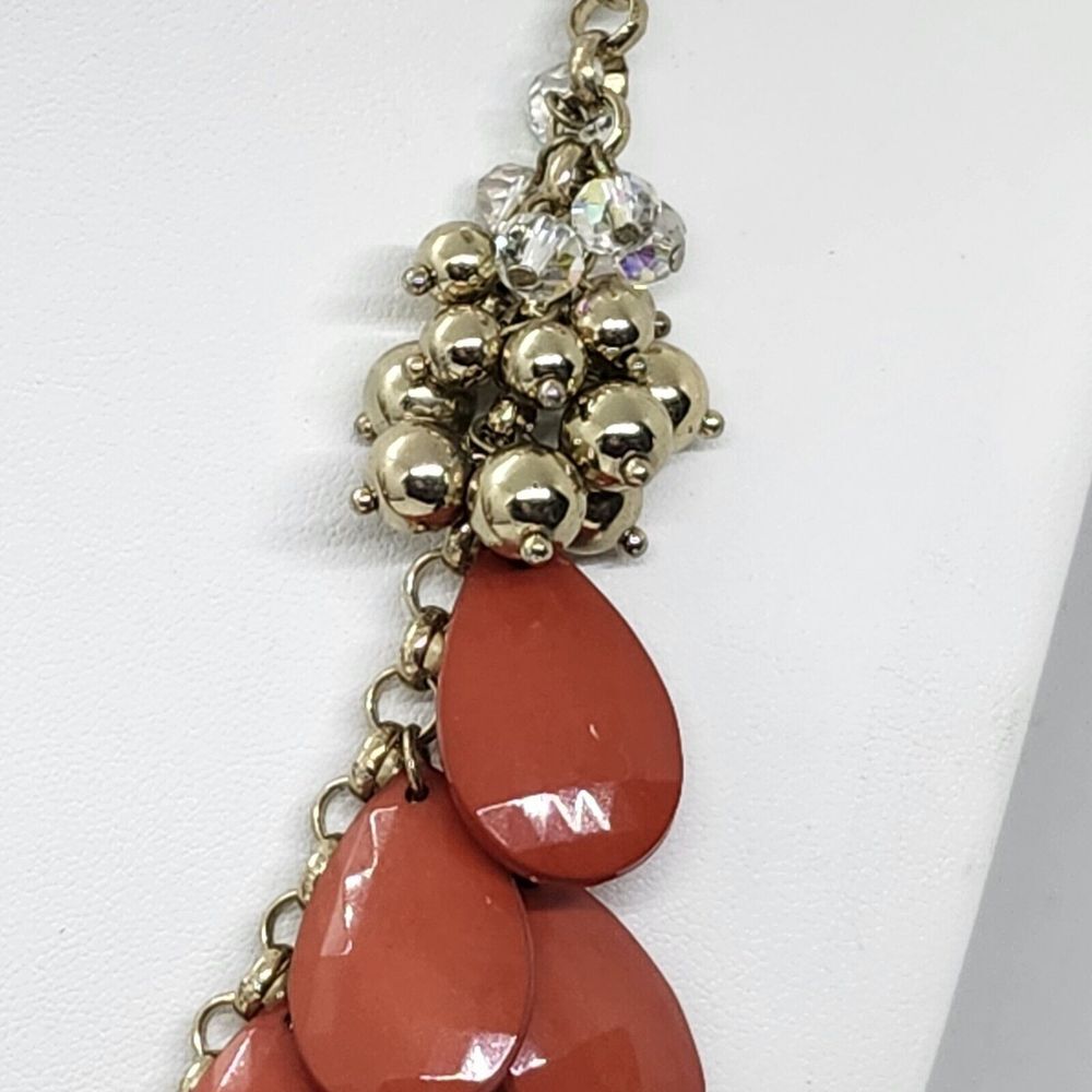 Tear Drop Bead‎ Statement Bib Necklace Gold Tone - Picture 5 of 8